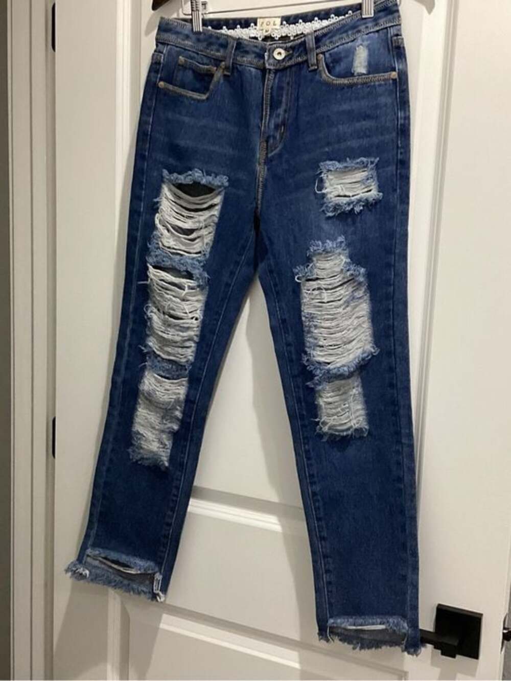 POL Distressed Dark Blue Jeans with White Frayed Rips - NWT - Size M